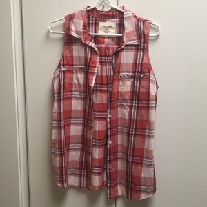 SONOMA RED PLAID SLEEVELESS BLOUSE